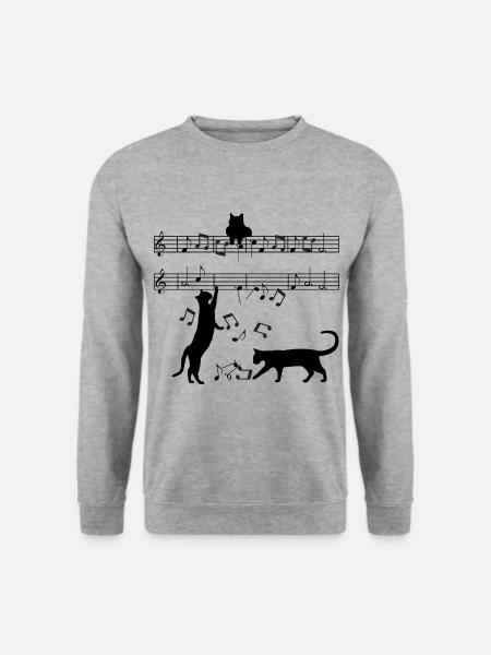 Katze spielt mit Musiknoten - Unisex Pullover - Weißgrau meliert