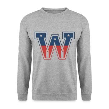 Lettre W ÉTATS-UNIS - Sweat-shirt Unisexe - gris chiné - Devant - Alina (178cm) & Michal (187cm)