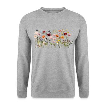 Wildflower Meadow – Natural Watercolor Blooms - Unisex Sweatshirt - salt & pepper - Front - Alina (178cm) & Michal (187cm)