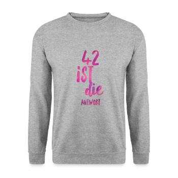 42 Ist Die Antwort. 42 Spruch. - Unisex Pullover - Weißgrau meliert - Vorne - Alina (178cm) & Michal (187cm)