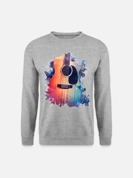Akustikgitarre Gitarre Acoustic Guitar Musik - Unisex Pullover - Weißgrau meliert