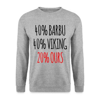 40% Barbu 40% Viking 20% Ours Cadeau Homme - Sweat-shirt Unisexe - gris chiné - Devant - Alina (178cm) & Michal (187cm)