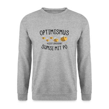 Optimismus heisst umgekehrt Sumsi mit Po - Unisex Pullover - Weißgrau meliert - Vorne - Alina (178cm) & Michal (187cm)