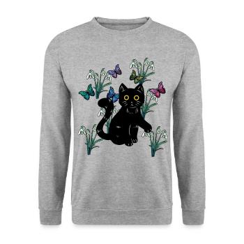 Cat Cats Kids Nature Spring Flowers Fantasy - Unisex Sweatshirt - salt & pepper - Front - Alina (178cm) & Michal (187cm)