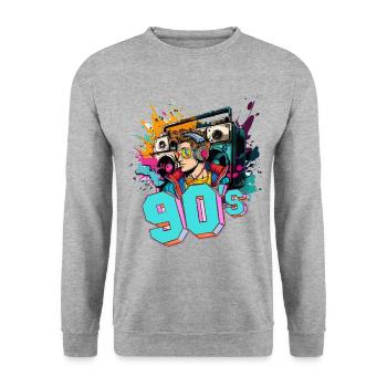 90s 90s Music Ghettoblaster Headphone Party - Unisex Sweatshirt - salt & pepper - Front - Alina (178cm) & Michal (187cm)