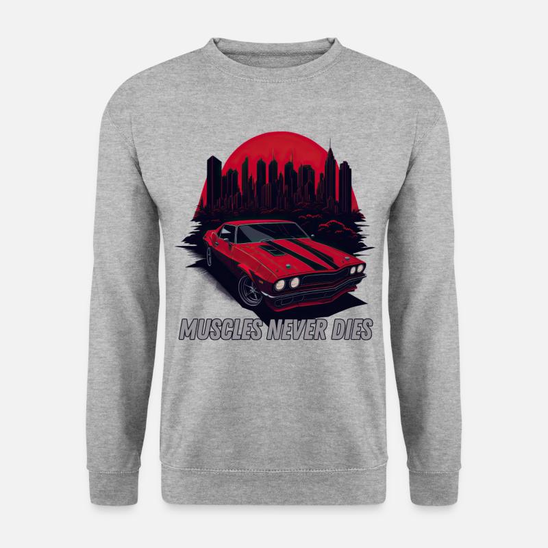 Muscle-Car stirbt nie - Unisex Pullover - Weißgrau meliert