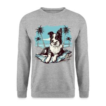 Border-Collie am Strand - Unisex Pullover - Weißgrau meliert - Vorne - Alina (178cm) & Michal (187cm)