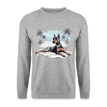 Doberman avec des lunettes de soleil à la plage - Sweat-shirt Unisexe - gris chiné - Devant - Alina (178cm) & Michal (187cm)