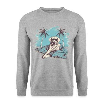 Labrador mit Sonnenbrille am Strand - Unisex Pullover - Weißgrau meliert - Vorne - Alina (178cm) & Michal (187cm)