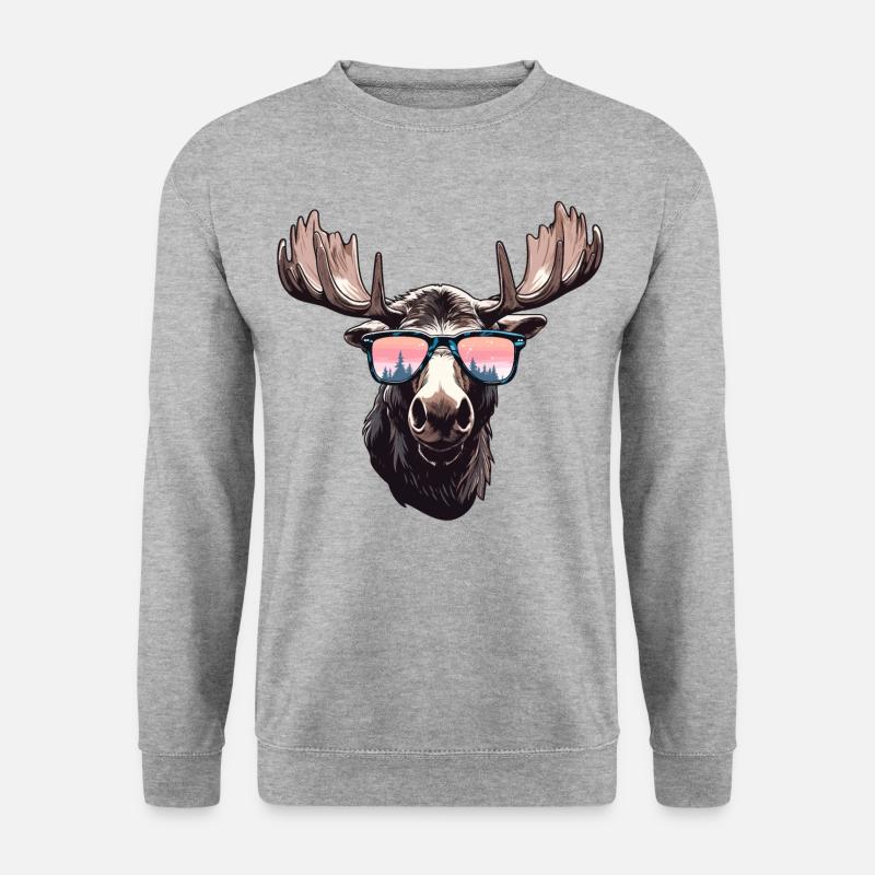 Elch mit Sonnenbrille - Unisex Pullover - Weißgrau meliert
