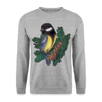 Niedliche Kohlmeise Naturliebhaber Ornithologe - Unisex Pullover - Weißgrau meliert - Vorne - Alina (178cm) & Michal (187cm)