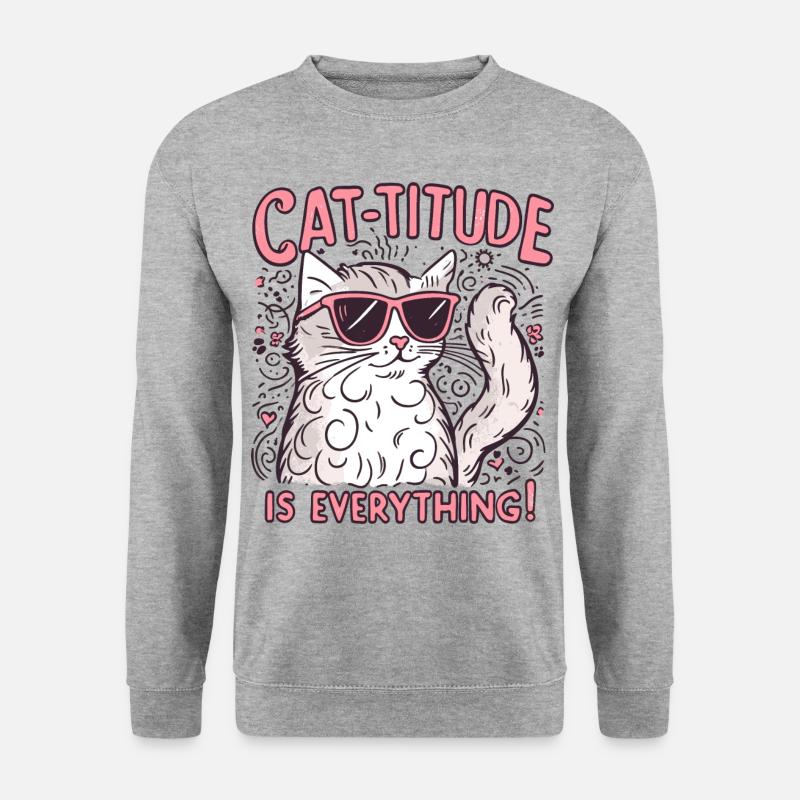 Cat titude ist alles - Unisex Pullover - Weißgrau meliert