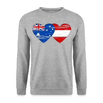 Australia Austria Flag Heart Flag used - Unisex Sweatshirt - salt & pepper - Front - Alina (178cm) & Michal (187cm)
