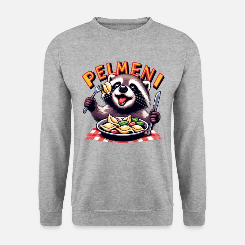 Pelmeni Waschbär süß Geschenk - Unisex Pullover - Weißgrau meliert