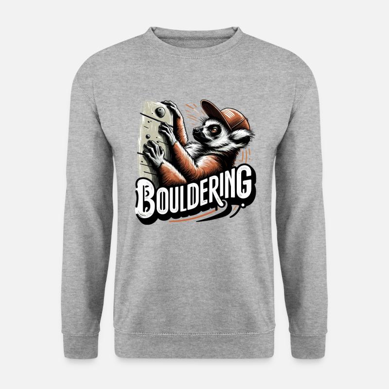 Bouldern Lemur Klettern Geschenk - Unisex Pullover - Weißgrau meliert
