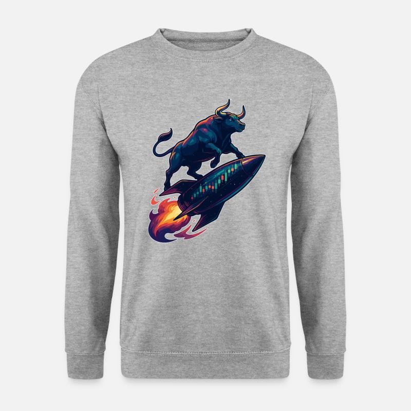 Aktien Bulle Stier Chart Gewinn Rakete Geschenk - Unisex Pullover - Weißgrau meliert