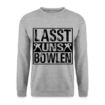 Lasst uns Bowlen Bowling Bowler Kegeln - Unisex Pullover - Weißgrau meliert - Vorne - Alina (178cm) & Michal (187cm)