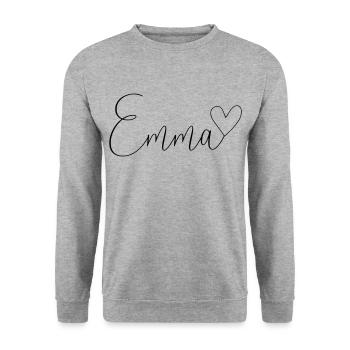 Emma Last Name First Name Girl - Unisex Sweatshirt - salt & pepper - Front - Alina (178cm) & Michal (187cm)