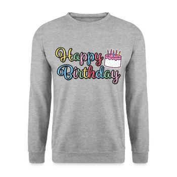 Joyeux anniversaire Joyeux gâteau d’anniversaire - Sweat-shirt Unisexe - gris chiné - Devant - Alina (178cm) & Michal (187cm)