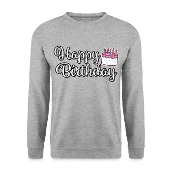 Happy Birthdy Birthday Greeting Birthday Cake - Unisex Sweatshirt - salt & pepper - Front - Alina (178cm) & Michal (187cm)