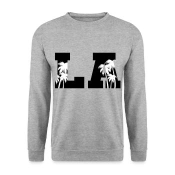 LA Palmen Los Angeles - Unisex Pullover - Weißgrau meliert - Vorne - Alina (178cm) & Michal (187cm)