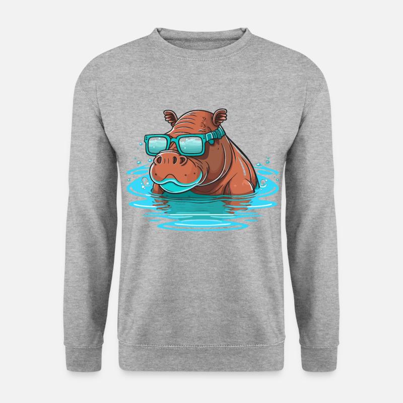 Nilpferd-Schwimmer - Unisex Pullover - Weißgrau meliert