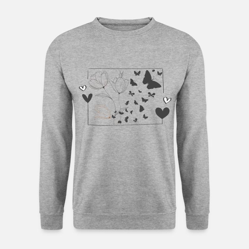 Schmetterling Butterfly Vogel Blumen Tulpen Herz - Unisex Pullover - Weißgrau meliert