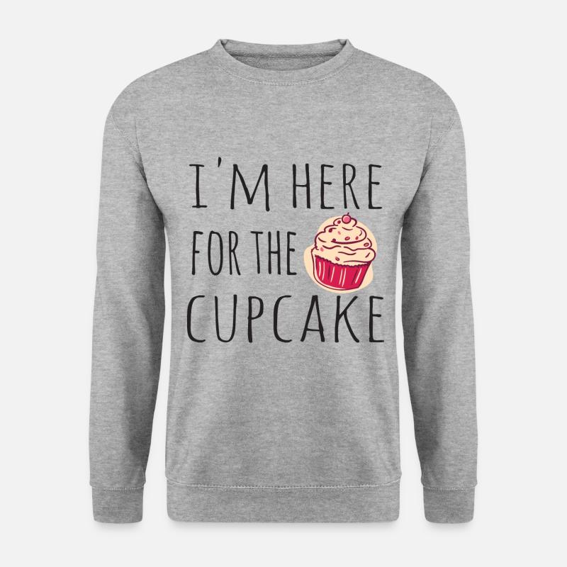 Ich bin hier wegen dem Cupcake - Unisex Pullover - Weißgrau meliert
