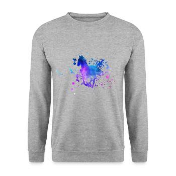 Pferde Silhouette Aquarell - Unisex Pullover - Weißgrau meliert - Vorne - Alina (178cm) & Michal (187cm)