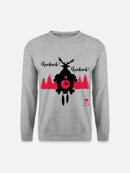 Kuckuck...Kuckuck... Kuckucksuhr mit Hirschgeweih - Unisex Pullover - Weißgrau meliert