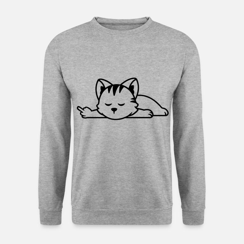 Katze Mittelfinger Faul Frech Humor - Unisex Pullover - Weißgrau meliert