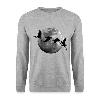 Vögel im Vollmond Mond Vogel - Unisex Pullover - Weißgrau meliert - Vorne - Alina (178cm) & Michal (187cm)