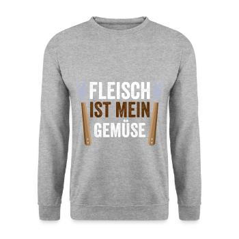 Fleisch ist mein Gemüse BBQ Grillen Sommer Steak - Unisex Pullover - Weißgrau meliert - Vorne - Alina (178cm) & Michal (187cm)