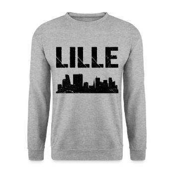Lille Skyline Frankreich Stadt Lille - Unisex Pullover - Weißgrau meliert - Vorne - Alina (178cm) & Michal (187cm)
