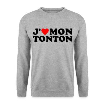 J' aime mon tonton cadeau oncle coeur rouge - Sweat-shirt Unisexe - gris chiné - Devant - Alina (178cm) & Michal (187cm)