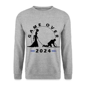 Game Over 2024 Hochzeit - Unisex Pullover - Weißgrau meliert - Vorne - Alina (178cm) & Michal (187cm)