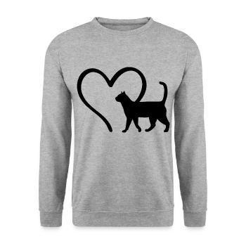 Katzen Herz Katzenliebhaber - Unisex Pullover - Weißgrau meliert - Vorne - Alina (178cm) & Michal (187cm)