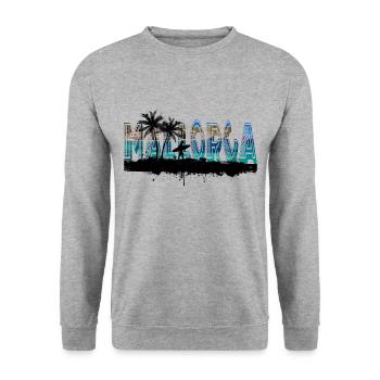 Mallorca Sommer Sonne Strand Meer Palmen Party - Unisex Pullover - Weißgrau meliert - Vorne - Alina (178cm) & Michal (187cm)