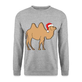 kamel mit weihnachtsmütze - Unisex Pullover - Weißgrau meliert - Vorne - Alina (178cm) & Michal (187cm)