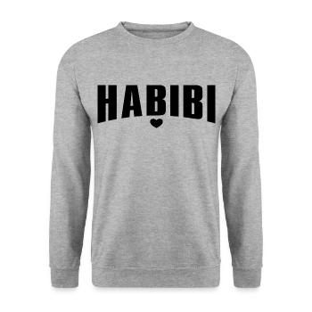 Habibi - Valentinstag Liebe Geschenkidee - Unisex Pullover - Weißgrau meliert - Vorne - Alina (178cm) & Michal (187cm)
