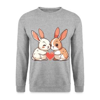 Lapin Couple Amour Pâques Dans L’amour - Sweat-shirt Unisexe - gris chiné - Devant - Alina (178cm) & Michal (187cm)