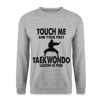 Taekwondo dit drôle - Sweat-shirt Unisexe - gris chiné - Devant - Alina (178cm) & Michal (187cm)