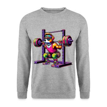 Strong Rainbow Dog Squatting in the Gym - Unisex Sweatshirt - salt & pepper - Front - Alina (178cm) & Michal (187cm)