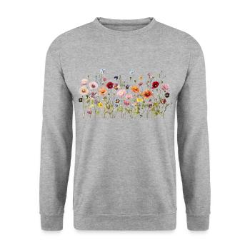 Wildflower Meadow – Natural Watercolor Blooms - Unisex Sweatshirt - salt & pepper - Front - Alina (178cm) & Michal (187cm)