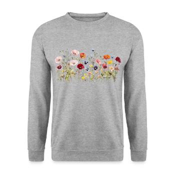 Wildflower Meadow – Natural Watercolor Blooms - Unisex Sweatshirt - salt & pepper - Front - Alina (178cm) & Michal (187cm)