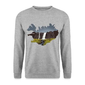 Carte et paysage de l’Islande - Sweat-shirt Unisexe - gris chiné - Devant - Alina (178cm) & Michal (187cm)