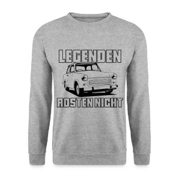 Trabi Trabbi  Pappe DDR Fahrzeug Sprüche - Unisex Pullover - Weißgrau meliert - Vorne - Alina (178cm) & Michal (187cm)