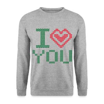 i love you with heart - Unisex Pullover - Weißgrau meliert - Vorne - Alina (178cm) & Michal (187cm)