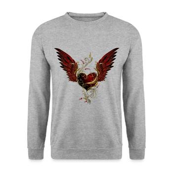 Herz mit Flügel - Unisex Pullover - Weißgrau meliert - Vorne - Alina (178cm) & Michal (187cm)