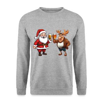Weihnachten Bier Weihnachtsmann Rentier Prost - Unisex Pullover - Weißgrau meliert - Vorne - Alina (178cm) & Michal (187cm)